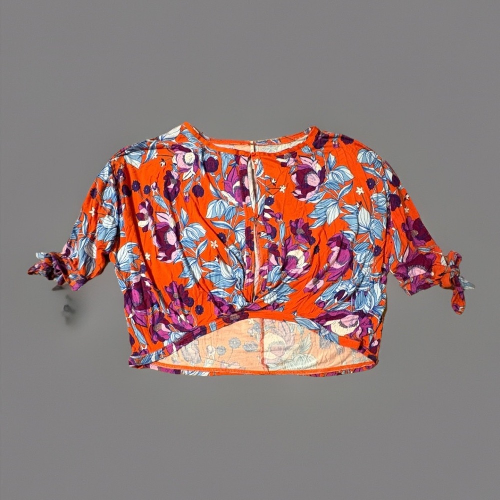 Like New Free People Keepin On Tee Tropical Floral Print Bohemian BlousE Top XS
